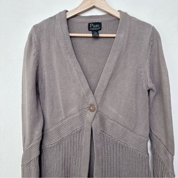 Pure Handknit Womens M/L Tan Cotton Chunky Knit Cardigan - Picture 4 of 15